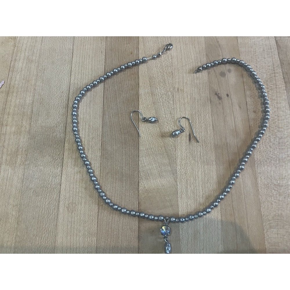 Baby Blue Metal Tone Choker Necklace With Matching Earrings 90s Y2K Dainty